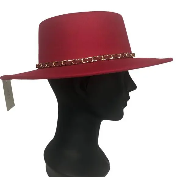 Riah Fashion Red Boater Hat - Picture 4 of 10
